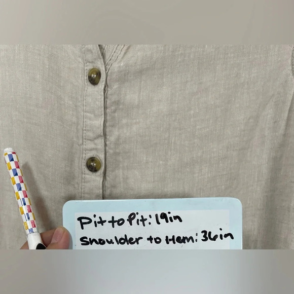 Tahari 100% Linen Beige Sleeveless Collared Button Down Shirt Dress Women Large - Picture 10 of 11